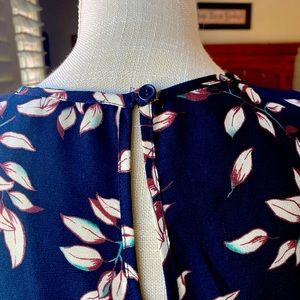 navy blue dress with dainty floral pattern